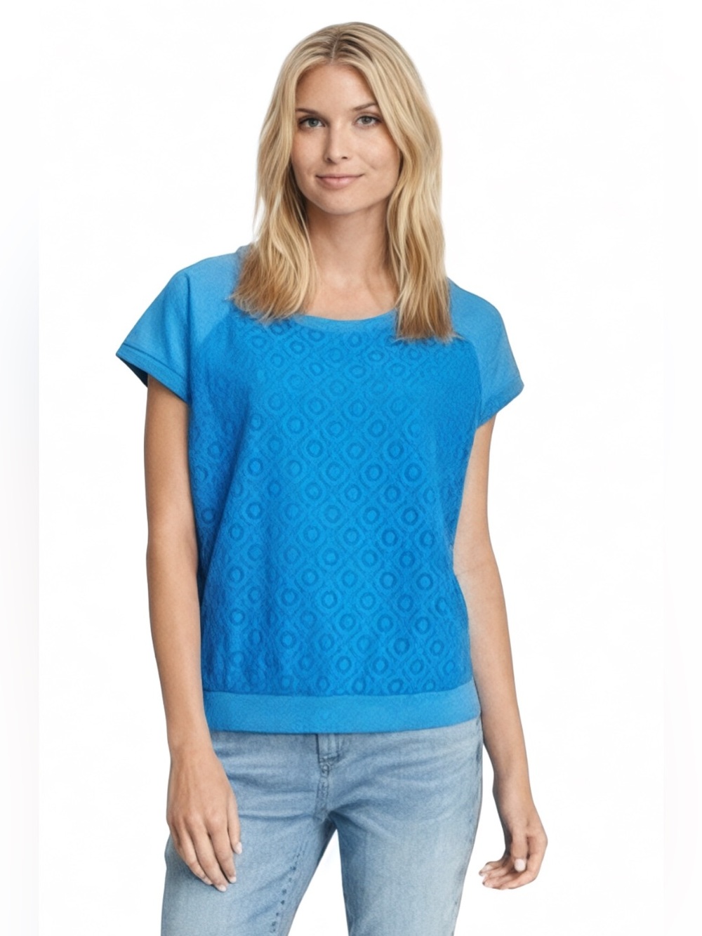 NWT DKNY Bright Blue Short Sleeve Textured Tee—Size Medium